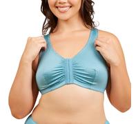 Leading Lady Marlene Front-Closure Wireless Leisure Bra - Comfortable Plus Size, Sea Glass Blue, 52DD/F