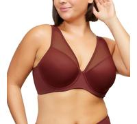 Leading Lady, The Jolene, Underwire Plunge Bra, Mesh Overlay, Full Coverage, Contoured Foam Cups, Light Padding, T-Shirt Bra, Red, 50A