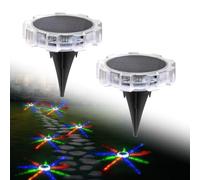 Leadleds Solar Ground Lights, IP65 Waterproof Solar Powered Red Green Blue LED Outdoor Garden Lights with 9 LED Solar Light for Lawn Pathway Patio Yard Walkway (2 Pack)