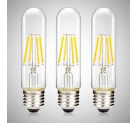 Leadleds T30 Tubular 4W LED Filament Light Bulbs 40W Equivalent, E27 Edison Screw Vintage Bulbs, 450Lm, Neutral White 4000K, Non-Dimmable, 3-Pack Clear Glass
