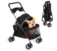 Leadrop Dog Stroller, Pet Stroller for Small Medium Dogs Cats, Foldable Pushchair with 360° Wheels & Dual Brake, Large Storage Basket, Breathable Mesh, Waterproof Carrier Black 1 Set