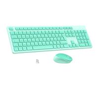 LeadsaiL Ergonomic Wireless Keyboard Mouse Set Full Size 2.4 GHz with USB Receiver, 12 Programmable Buttons for PC, Laptop, Windows, Mac AZERTY French Mint Green