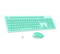 LeadsaiL K786 Wireless Keyboard and Mouse Set, QWERTZ German Layout Wireless Keyboard with Mouse, Whisper Quiet Keystroke, 2.4 GHz with 2-in-1 USB Nano Receiver for PC/Laptop (Green)