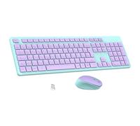 Leadsail K786 Wireless Keyboard Mouse Set with Number Keypad, QWERTZ German Layout, 2.4GHz Wireless with 2-in-1 USB Receiver, 12 Months Battery Life for PC/Laptop/Windows (Purple and Mint Green)