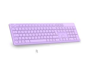 LeadsaiL K786 Wireless Keyboard QWERTZ German - 2.4 GHz USB, Multimedia Keys, Quiet for PC Laptop Windows (Purple)
