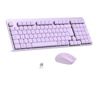 LeadsaiL Low Profile Mechanical Keyboard, FA98 Pack Wireless Keyboard and Mouse with Red Switch, 2.4GHz Connection, Linear Keys QWERTY Spanish Keyboard with Numeric Keypad for Windows, Mac-Purple
