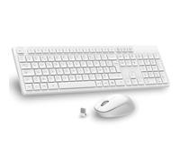 LeadsaiL Ultra Thin and Silent Wireless Keyboard and Mouse Set French AZERTY Keyboard Full Size 2.4G with USB Receiver for PC, Laptop, Windows, Mac - White