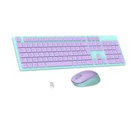 LeadsaiL Ultra Thin and Silent Wireless Keyboard and Mouse Set French AZERTY Keyboard Full Size 2.4G with USB Receiver for PC, Laptop, Windows, Mac - Purple Green