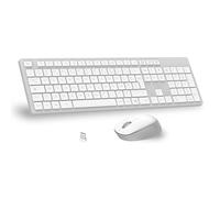LeadsaiL Ultra Thin and Silent Wireless Keyboard and Mouse Set French AZERTY Keyboard Full Size 2.4G with USB Receiver for PC, Laptop, Windows, Mac - White Grey