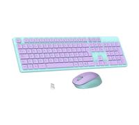 LeadsaiL Wireless Keyboard and Mouse, Ergonomic Wireless Keyboard and Mouse, Spanish QWERTY, Full Size with Numeric Keypad, USB Receiver 2.4 GHz for Mac, PC, Laptop-Violet Green