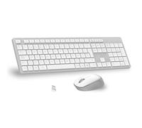 LeadsaiL Wireless Keyboard and Mouse, Ergonomic Wireless Keyboard and Mouse, Spanish QWERTY, Full Size with Numeric Keypad, USB Receiver 2.4 GHz for Mac, PC, Laptop-White Grey