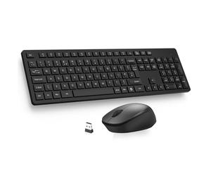 LeadsaiL Wireless Keyboard and Mouse Set, 2.4GHz USB Computer Keyboards and Mouse Combo, Full Size UK QWERTY Layout, Ergonomic Design with 12 Multimedia Shortcuts for HP/Lenovo Laptop and Mac - Black