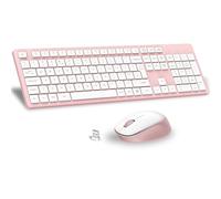 LeadsaiL Wireless Keyboard and Mouse Set, 2.4GHz USB Computer Keyboards and Mouse Combo, Soft Touch, Full Size UK QWERTY Layout with 12 Multimedia Shortcuts for HP/Lenovo Laptop and Mac-Pink and White