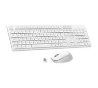 LeadsaiL Wireless Keyboard and Mouse Set, 2.4GHz USB Computer Keyboards and Mouse Combo, Soft Touch, Full Size UK QWERTY Layout with 12 Multimedia Shortcuts for HP/Lenovo Laptop and Mac-White
