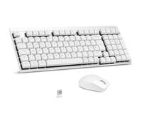 LeadsaiL Wireless Keyboard and Mouse Set, 2.4Ghz Wireless, UK Layout, Low-Profile Red Switch, 98-Key Compact Slim Mechanical Keyboard and Silent Mouse for Windows/MacOS PC Laptop - Silver and White