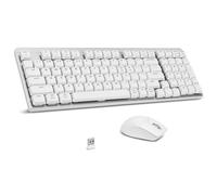 LeadsaiL Wireless Keyboard and Mouse Set, 2.4Ghz Wireless, US Layout, Low-Profile Red Switch, 98-Key Compact Slim Mechanical Keyboard and Silent Mouse for Windows/MacOS PC Laptop - Silver