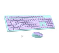 LeadsaiL Wireless Keyboard and Mouse Set, Full Size Ergonomic Design, UK Layout, Two-Tone Design, Noiseless Click, 12 Multimedia Shortcuts, Compatible with Windows/Mac PC Laptop - Purple and Mint