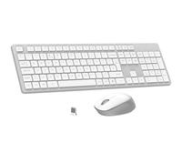 LeadsaiL Wireless Keyboard and Mouse Set, Full Size Ergonomic Design, UK Layout, Two-Tone Design, Noiseless Click, 12 Multimedia Shortcuts, Compatible with Windows/Mac PC Laptop - White and Grey
