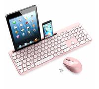 LeadsaiL Wireless Keyboard and Mouse Set with Phone and Tablet Holder, Wireless USB Mouse and Computer Keyboard Combo, Full-sized QWERTY UK Keyboard for HP/Lenovo Laptop and Mac-Pink