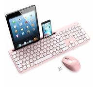 LeadsaiL Wireless Keyboard and Mouse Set with Phone and Tablet Holder, Wireless USB Mouse and Computer Keyboard Combo, Full-sized QWERTY UK Keyboard