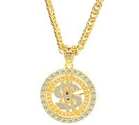LEADSDGE Gold/Silver Plated Chain For W/Dollar Sign Pendant Necklace Old School Hip Hop Rotatable Dollar Necklace 80s 90s Costum