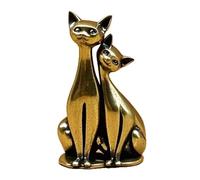 LEADSDGE Handmade Brass Couple Cats Figurine Elegant Metal Kitten Lover Statue Decors For Valentines Day Gift Ornament Brass Cats Couple Desktop Decoration