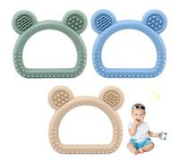 LEADSTAR 3 Pack Baby Teething Toys,Teethers for Babies 0-6 3-6 6-12 Months, Soft and Textured Bear Teething Rings Silicone Teething Baby Boy Girl Shower Gifts Teething Relief Chew Toys