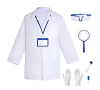 LEADSTAR 7pcs Kids Scientist Costume Set, Doctor Costume, Kids Lab Coat, Scientist Doctor Role Play Set with ID Card, Liquid Dropper, Magnifiers, Gloves, Halloween Dress Up Cosplay Toys Gifts