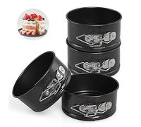 LEADSTAR Cake Tins for Baking, 4 Inch Mini Springform Cake Tin Set Small Cheesecake Tins Moulds Pan Round with Removable Bottom Non-Stick Coating for Pie Cheesecake Pizzas Quiches (Rotundity)