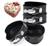 LEADSTAR Cake Tins for Baking, 4 Inch Mini Springform Cake Tin Set Small Cheesecake Tins Moulds Pan Round with Removable Bottom Non-Stick Coating for Pie Cheesecake Pizzas Quiches (Heart-Shaped)
