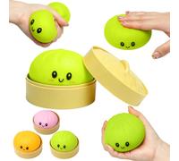 LEADSTAR Dumpling Squishies, Glitter Dumpling Mystery Box, Colorful Dumplings with Steamer Stress Relief Fidget Sensory Toy, Soft Squeeze Decompression Dough Toy for Adult Boys and Girls (Green)