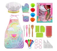 LEADSTAR Kids Baking Set, Aprons for Cooking, Cooking Chef Set Childrens Hat Apron Kitchen Kits Children Toy Christmas Festivals Gift 3-12 Year Old Girls, 38 Pieces, Pink
