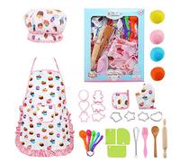 LEADSTAR Kids Baking Sets, Easter Kid Aprons for Cooking, Kids Cooking Set,Kid Chef Set Childrens Chef Hat Apron Kitchen Baking Kits Children Toy Easter Festivals Gift for 3-12 Year Old Girls-30 PCS
