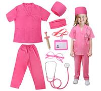 LEADSTAR Kids Doctor Costume,Nurse Costume Kids Toys for Girls Doctor Nurse Dress Up Halloween Cosplay,Toddlers Doctors Outfit Set with Accessories Child Role Play Outfit for Girls 3-10 Years