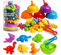 LEADSTAR Montessori Counting Toys for Age 3+, 58pcs Rainbow Counting Dinosaurs Set with Matching Bowl Dices and Tweezers, Montessori Sorting Toys Perfect Math Skills Games Educational Toys