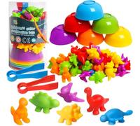 LEADSTAR Montessori Dinosaur Counting Toys for 3 Year Old, 58 PCS Colour Sorting Dinosaurs Maths Learning Set with Bowls, Dice and Tweezers, Fine Motor Skills Educational Toys for Kids Ages 3 4 5