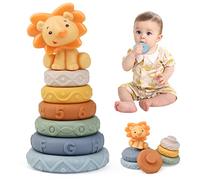 LEADSTAR Stacking Baby Toys Silicone, Lion Sensory Stacker Circles Teething Baby Toy 6 to 12 months, Early Development & Activity Toddler Toys, Silicone Soft Teething Toy, Stacking Toys-5PCS