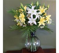 Leaf 100cm Artificial Lily Palm Flowers Glass Ball Vase in White Leaf White