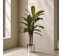 Leaf 100Cm Artificial Potted Dracaena Tropical Plant With Silver Metal Plater