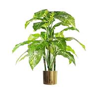 Leaf Design 100cm Large Fox's Aglaonema (Spotted Evergreen) Tree Artificial Plant with Gold Metal Planter
