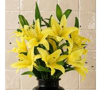Leaf 100cm Pack of 6 x Artificial Large Yellow Lily Stem 18 Flowers Leaf Yellow