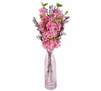 Leaf 100cm Pink Artificial Blossom & Berries Glass Vase Premium in Dark Pink Leaf Dark Pink