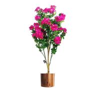 Leaf 100Cm Premium Artificial Azalea Pink Flowers Potted Plant With Copper Metal Planter