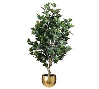 Leaf 100cm Premium Artificial Ficus Twist Tree Gold Curve Planter in Green Leaf Green