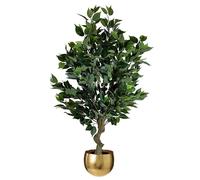 Leaf Realistic Artificial Tree with Planter, Mixed Materials, 100cm Bush Ficus Gold Curve