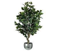 Artificial 100Cm Leaf Realistic Artificial Ficus Tree / Plant Bush Ficus Silver Curve Planter