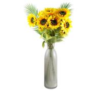 Leaf 100cm Yellow Artificial Sunflower Arrangement Glass Vase Premium Leaf Yellow