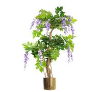 Leaf 110cm Artificial Purple Wisteria Tree with Gold Planter in Green Leaf Green