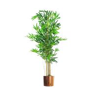Leaf 120Cm (4Ft) Natural Look Artificial Bamboo Plants Trees With Copper Metal Planter, Green