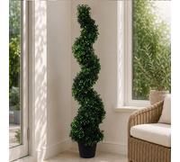Leaf 120cm Artificial Natural Boxwood Spiral Topiary Premium in Green Leaf Green